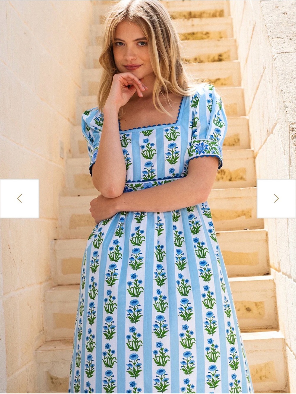 Blue & White Floral Square-Neck Maxi Dress